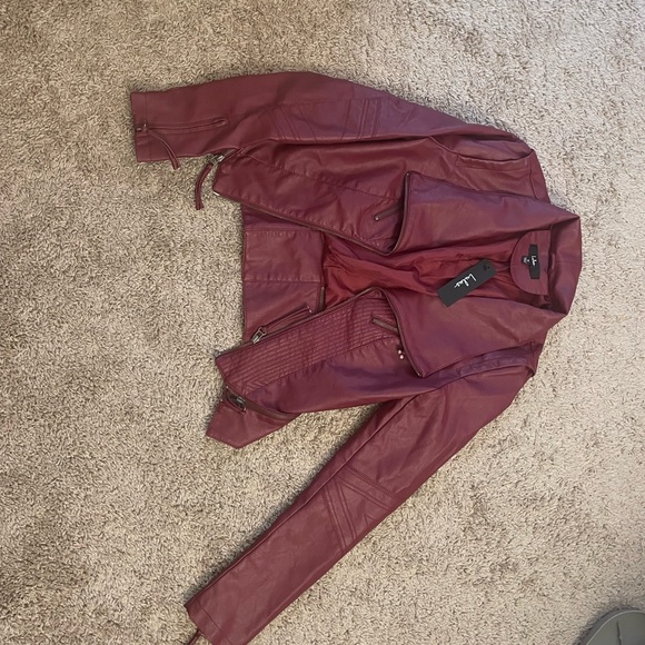 LULUS Burgundy Vegan Leather Jacket - Picture 3 of 3
